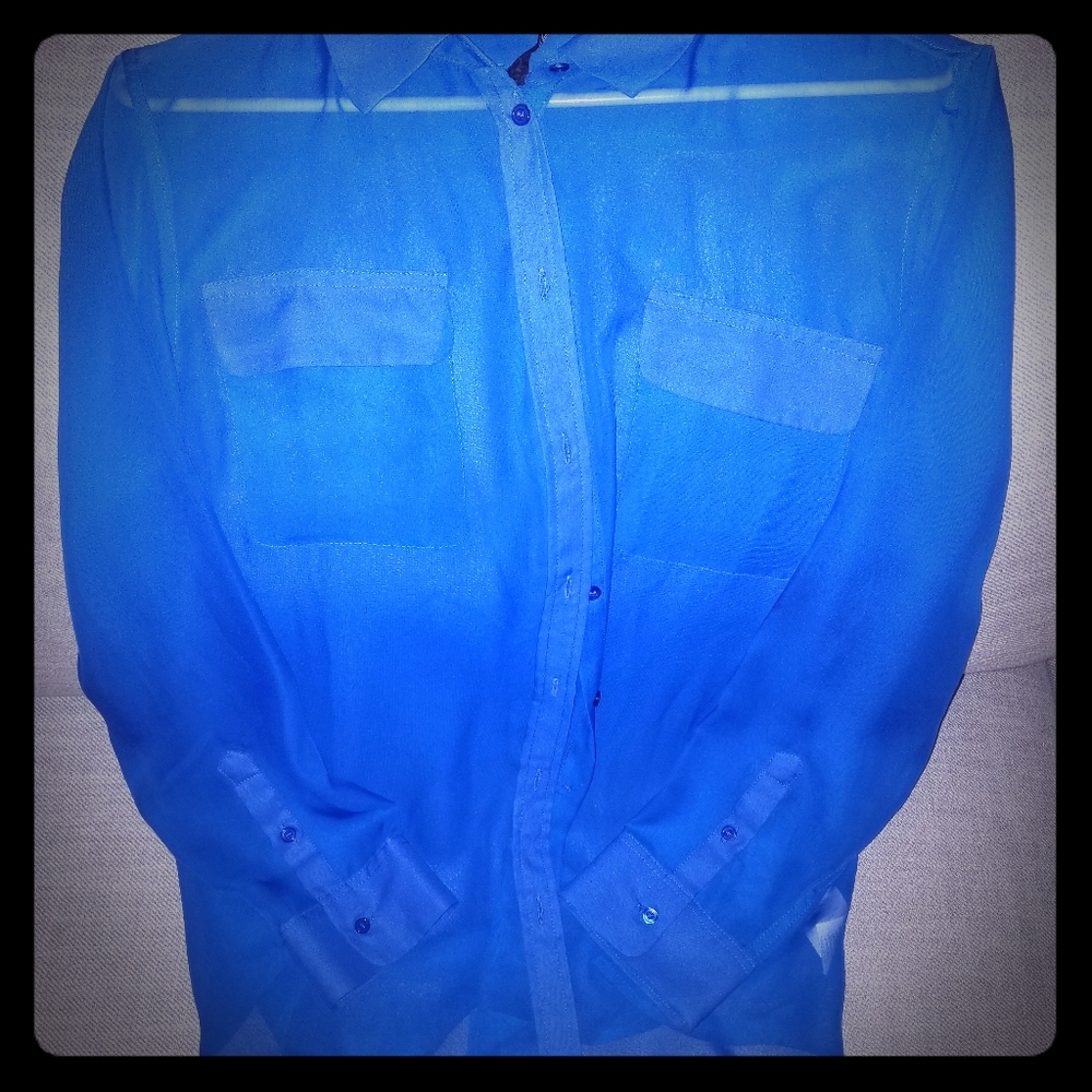 Eye-catching royal blue sheer blouse